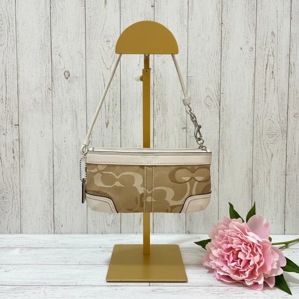 Coach‎ Signature Jacquard Mini Wristlet Pouch Khaki Ivory Y2K